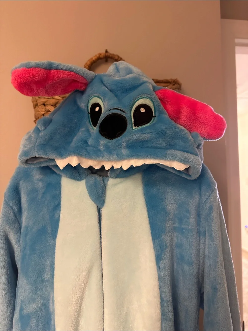 Kids Blue Stitch Character Hooded Plush Costume with Ear Accents